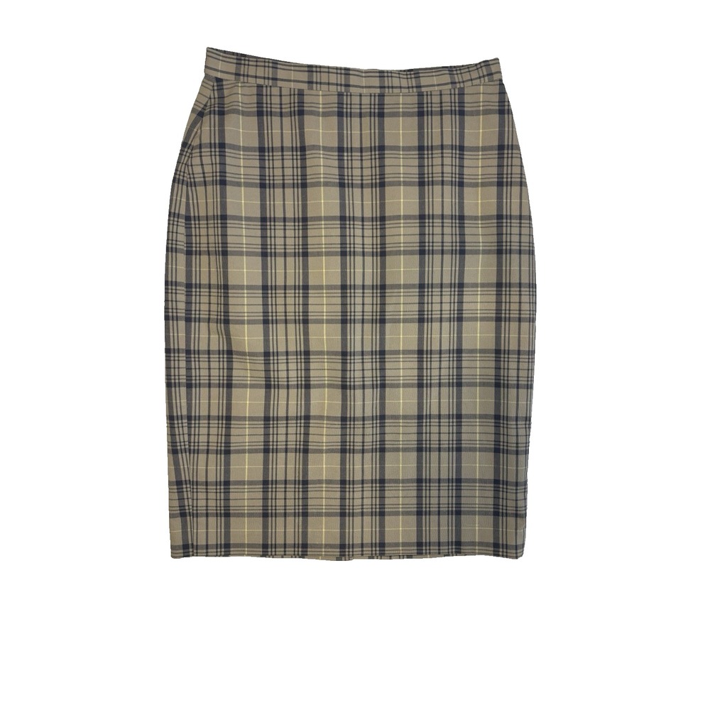 The Limited Womens 2 Tan Yellow Plaid Pencil Skirt Preppy Academia Career Office